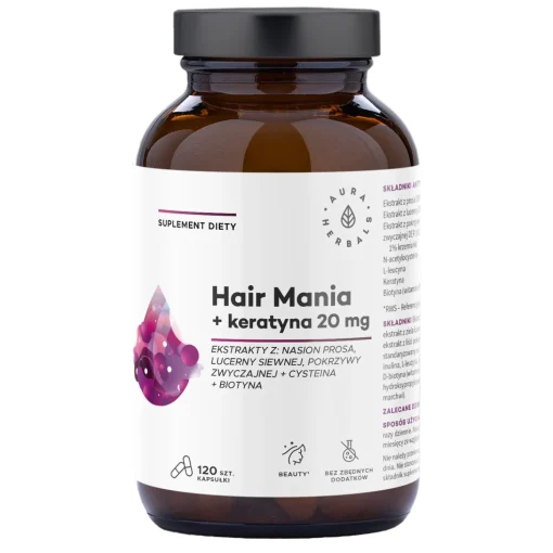 Aura Herbals - Hair Mania + Keratyna 20 mg - Kapsułki - 120szt