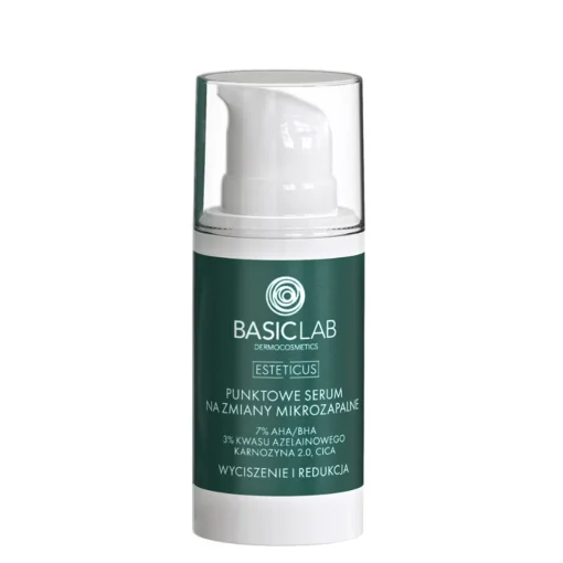 BasicLab - Wyciszenie i Redukcja - Serum Punktowe na Zmiany Mikrozapalne z 7% AHA/BHA, 3% Kwasu Azelainowego i Laktoferyną - 15ml