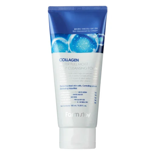 Farmstay - Collagen Water Full Moist Deep Cleansing Foam - Głęboko Oczyszczająca Pianka do Twarzy - 180ml