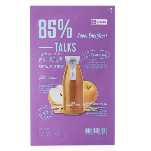 Missha - Talks Vegan Squeeze Sheet Mask - Super Energizer - Rozświetlająca Maska w Płachcie - 27g